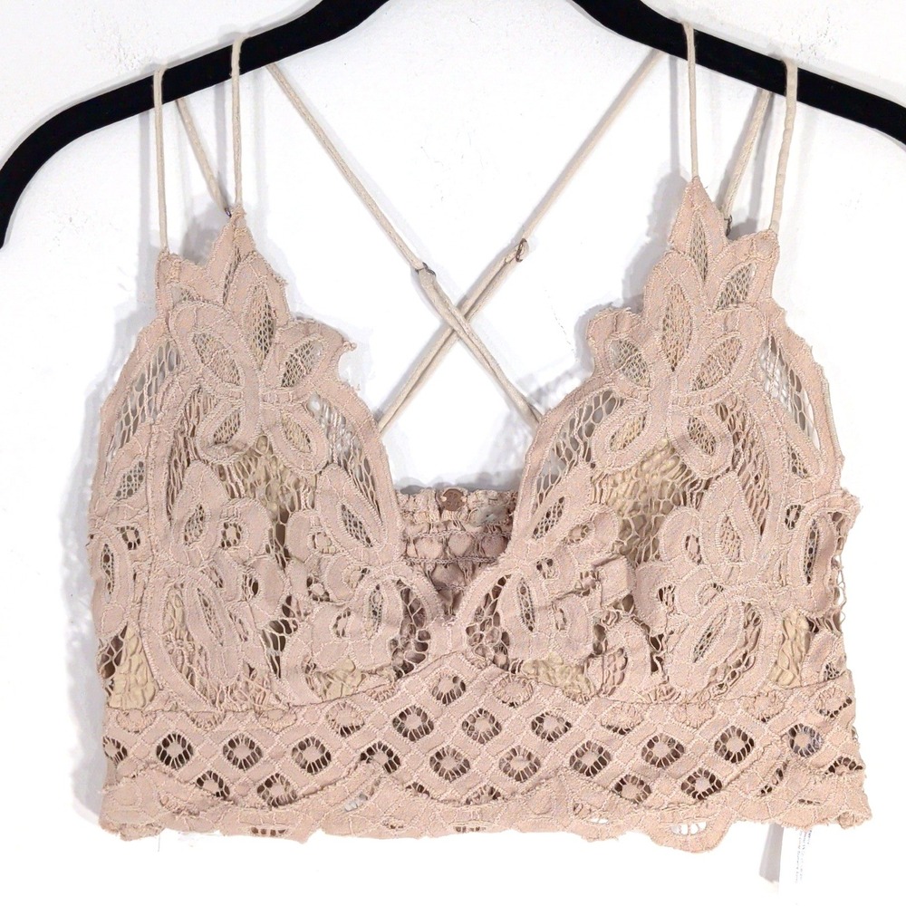 Free People Tan Bralette; Lace Adella Strappy Back Smocked
